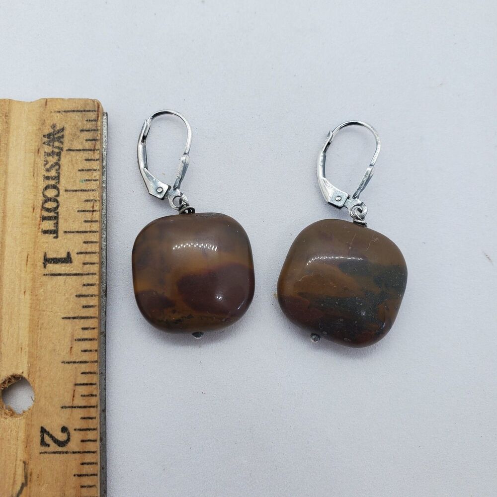 Sterling Silver and Jasper Stone Earrings Lever Back 925